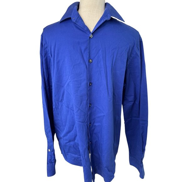 Van Heusen Mens Blue Long Sleeve Button-Up Shirt Slim Fit Stretch L - Picture 1 of 8